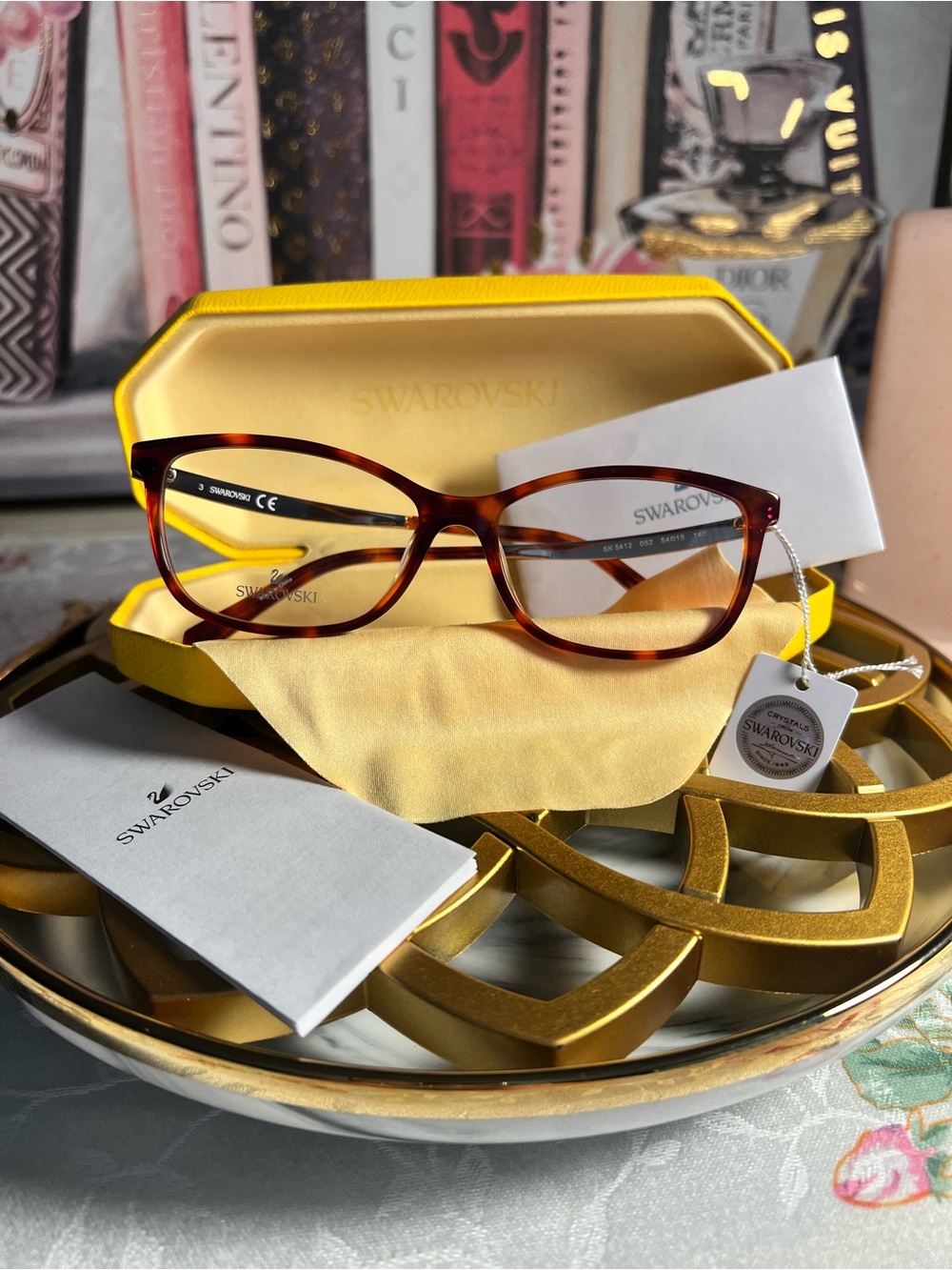 Swarovski Tortoiseshell and Gold Cat-Eye Glasses - Picture 4 of 13